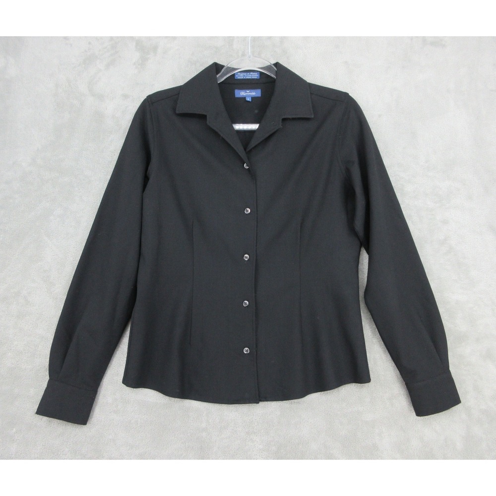Faconnable Shirt Womens Size S Wool Spandex Button Front Minimalist Office Black